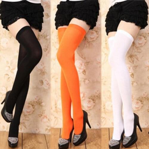 1 Pair Fashion Thigh High Over Knee High Socks Girls Womens Solid Sexy Socks Black White High Quality Stockings