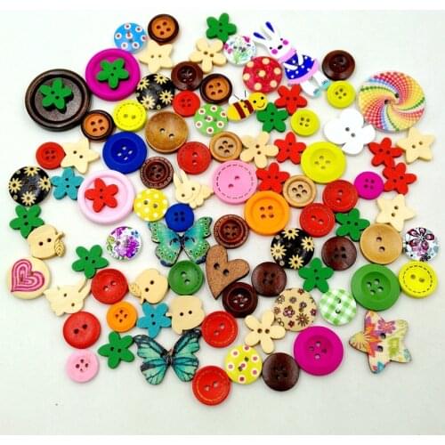 20 Pcs Wooden Button Beads Kids DIY Scrapbooking Drawing Craft Artwork Decoration Mixed Color