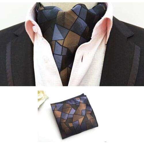 2020 Designers Gentlemen Ascot Handkerchief Set Painting Geometric Pattern Unique Cravat Tie as Gift