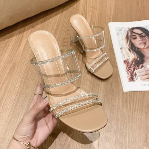 2021 Transparent Rhinestone Sandals Womens Sexy High Heel Crystal Shoes Outer Wear Large Size Sandals Womens Platform Sandals