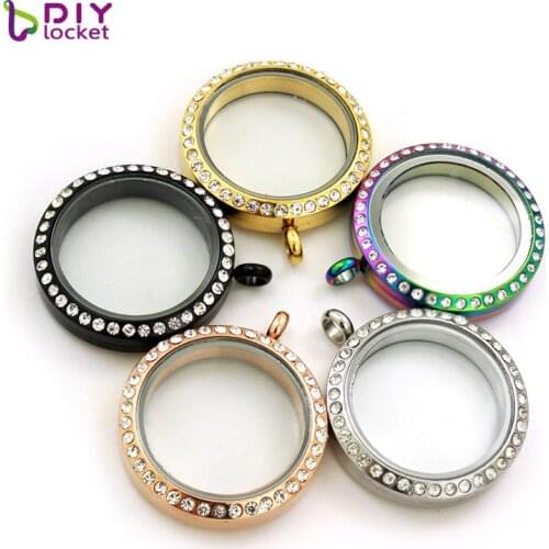 30mm Stainless Steel Round Crystal Glass Locket Necklace Wholesale LSSS09-30MM