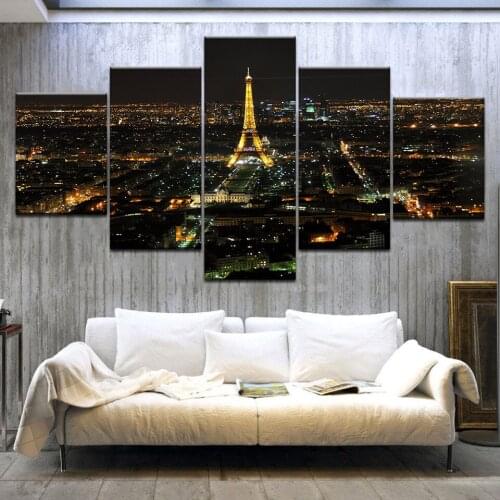 5 Panel HD Print The tour in Paris night view wall posters Print On Canvas Art Painting For home living room decoration