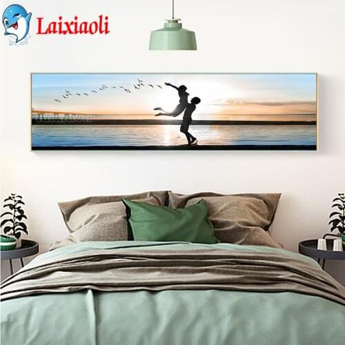 5D DIY Diamond Painting Sunset Romantic Couple Lover Full Drill Diamond Embroidery Beaded Mosaic sea Cross Stitch Kits Handmade