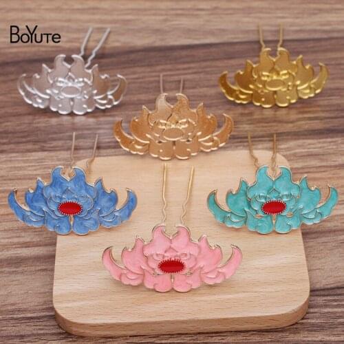 BoYuTe (10 Pieces/Lot) 31*54MM Alloy Fire Lotus Welding 9*70*1.2MM Hair Fork Hairpins Handmade Diy Hair Accessories Materials