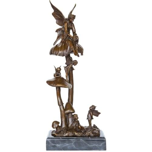 Bronze Loveing Angel Fairy Family Sculpture Statue Art Marble Base Classy Home Decoration