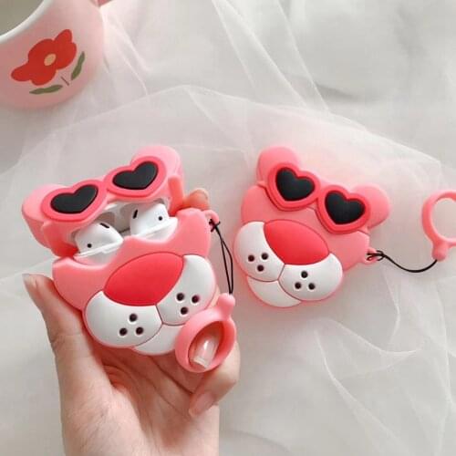 For AirPods Case Three-dimensional Pink Leopard Earphone Case For Apple Airpods 2 Funny Protect Cover with Finger Ring Strap