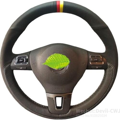 Alcantara leather steering wheel cover For Volkswagen Tiguan steering wheel cover hand-stitch 2010-2017 2011 2012 car interior