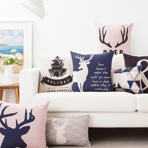 Decorative cushion cover/Ins Powder Blue Deer Geometry cotton pillow/Wholesale and retail cushions/Marine style waist