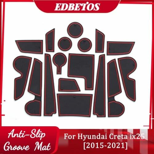 Door Mats Gate Slot Mat Cup Pads Center Console Liner Accessories For Hyundai Creta ix25 2015 2016 2017 2018 2019 2020 2021