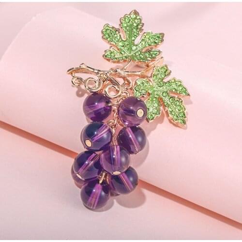 Fruit Grapes Brooches for Women Luxury Rhinestone Broches Fashion Bijouterie Wedding Designer Jewelry