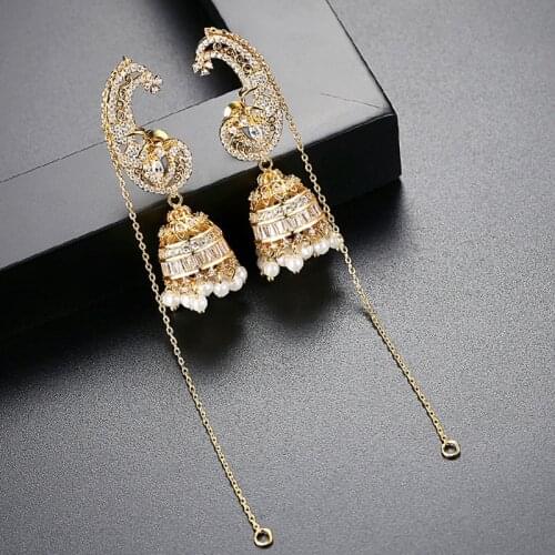 Indian Jhumka Long Tassel Beads Bell Drop Earrings Zircon Crystal African Wedding Bridal Party Jewelry Gypsy Bollywood Tribal