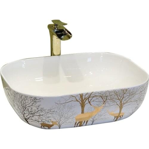 Porcelain Material Nordic Domestic With Cute Deer Art Ceramic Bathroom Sink