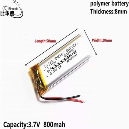 10pcs 3.7V 800MAH 802050 Lithium Polymer LiPo Rechargeable Battery For Mp3 headphone PAD DVD bluetooth camera
