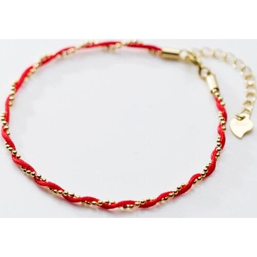 MloveAcc S925 Sterling Silver Red Rope Bead Spiral Twist Chain Bracelet for Women Lady Daughter Jewelry Gift