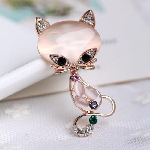 Fashion Women Fox Shape Opal Brooch Colorful Rhinestone Dress Decorative Pin C66