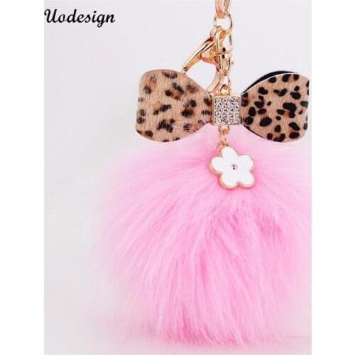 Fashion Brand Jewelry Ceramic flower Round Rabbit hair Lovely car Key Chain Ring For Female Bags Charms Ball Gifts