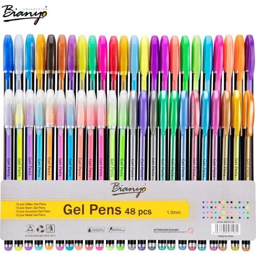 48 Color Gel Pens Set Refill Pastel Neon Metallic Glitter 1.0MM Sketch Manga for Adult Coloring Drawing School Stationery