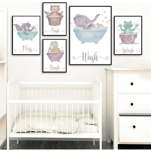 Elephant Raccoon Frog Owl Tortoise Wall Art Canvas Painting Nordic Posters And Prints Wall Pictures Bathroom Kids Room Decor