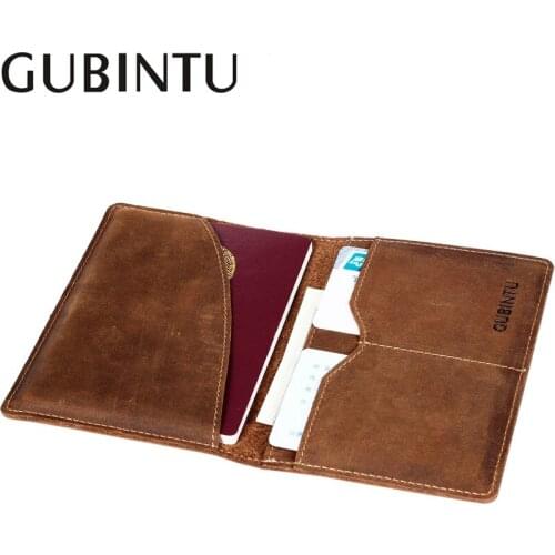 GUBINTU New Vintage Genuine Leather Passport Cover For Man Crazy Horse Men Travel Wallet Credit Card Case Holder for a passport