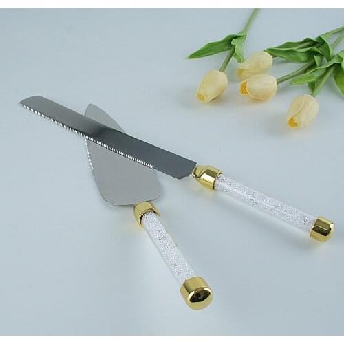 Birthday Gift Stainless steel wedding cake knife and shovel Gold handle and rhinestones Marriage Cake Tools Pizza Shovel Cutter