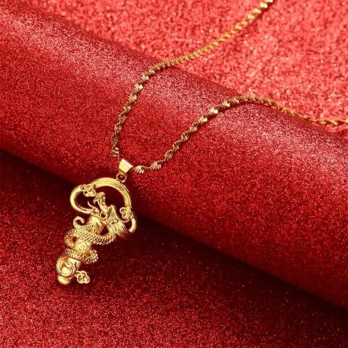 Chinese Dragon Pendant Necklaces for Women Girls Gold Color Jewelry Mascot Ornaments Lucky Symbol