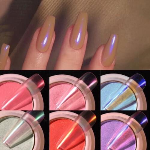 Transparent Holo Nail Glitter Mirror Aurora Neon Powders Dust Chameleon Nail Art Chrome Pigment Dipping Powder Decoration