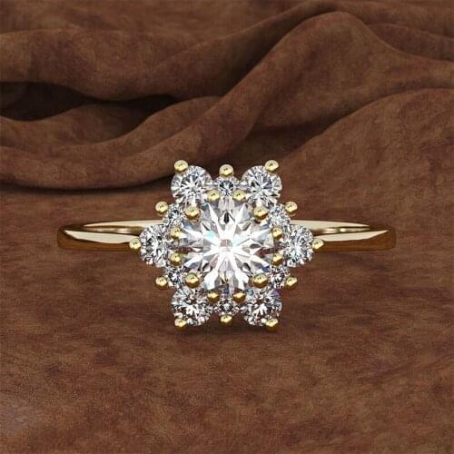 Luxury Female Snowflake Ring Fashion Silver Yellow Rose Gold Color Crystal Zircon Stone Ring Vintage Wedding Rings For Women