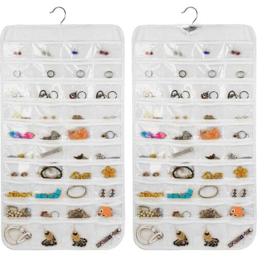 80 Pockets Fashion brief practical Double Sided Hanging Jewelry Display Organizer Storage Bag