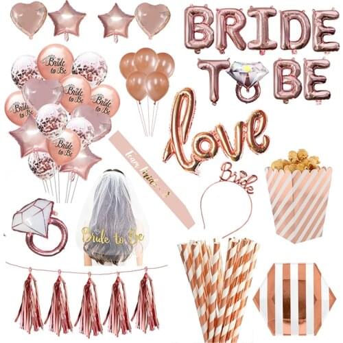 Wedding Decorations Rose Gold Bride To Be Letter Foil Ballon Bride Veil Sash Headband Bridal Shower Bachelorette Party Supplies