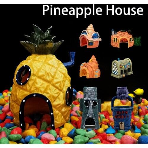 Pineapple Aquarium Decorate Ornaments for Home Accessories Fish Hideout House Reptile Hole Shelter Cave Resin Crafts