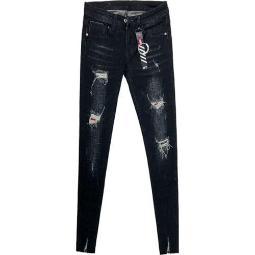 Spring summer 2020 teenagers casual social spirit guy hole skinny jeans mens Korean slim young students feet pencil pants