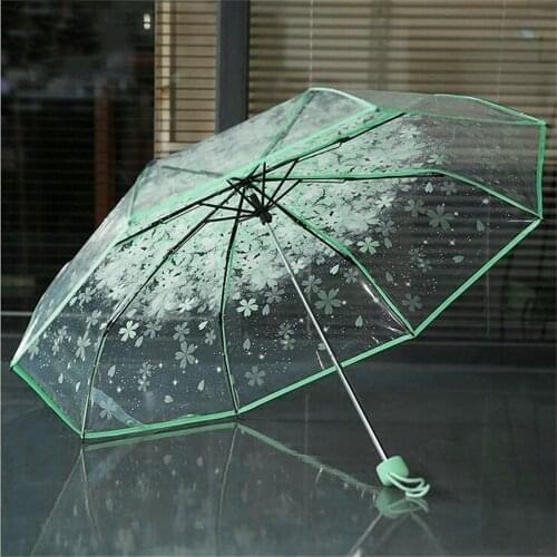 Vintage Transparent Clear Umbrella Cherry Blossom Mushroom Sakura 3 Fold Protection Umbrella Kids Adult Umbrella #T3G