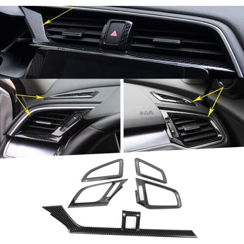 Carbon Fiber Interior Mouldings Front Dashboard Air Vent Outlet Cover Trim For Honda Civic 10th 2016 2017 2018 2019 LHD