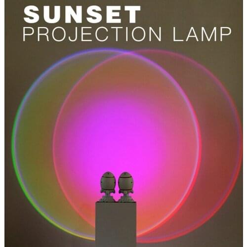 Rocket Sunset Light Projection Lamp Rotating 7 Color Table Night Light USB Rechargeable Romantic Warm Home Bedroom Decoration