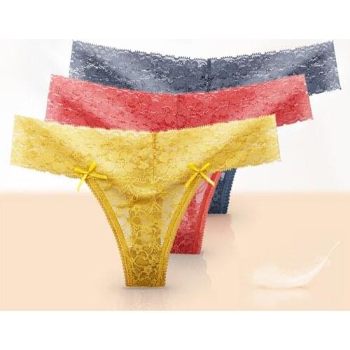 Women Sexy Ultra-thin Lace Panties Transparent Tempting Thong Underwear Low-rise Lingerie Girls Comfort Breathe Underpants #F