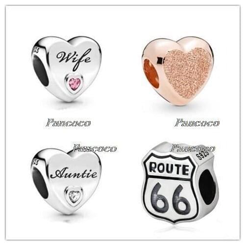 925 Sterling Silver Bead Charm Auntie Love Heart Charm Fit Pandora Bracelets & Necklace Women Diy Jewelry