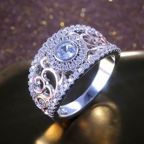 USTAR Ethnic Hollow out flower finger rings for women Cubic zirconia wedding engagement ring female Carving Vintage jewelry anel