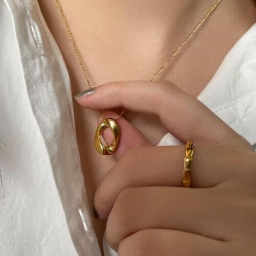 Geometric Oval Irregular Twist Gold Color Clavicle Chain 925 Sterling Silver Pendant Necklace For Women Fashion Cool Luxury