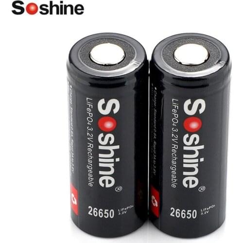 2pcs/lot Soshine LiFePO4 26650 3.2V 3200mAh Rechargeable Battery With Protected and charger