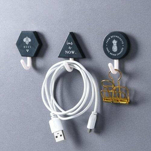 3/Set Nordic Geometry Creative Plastic Wall Hanger Sticker Hook Seamless No Trace Hanger for Kitchen Bathroom Accessories