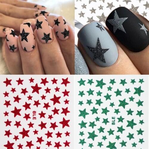 3D Nail Slider Stars Stickers Decals Glitter Shiny Decoration Decal DIY Transfer Self Adhesive Colorful Nail Art Tips Manicure