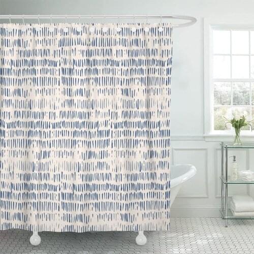 Watercolor Pattern Tie Dye Shibori Stripes Ink Japanese Blue Shower Curtain Waterproof Fabric 60 x 72 Inches Set with Hooks