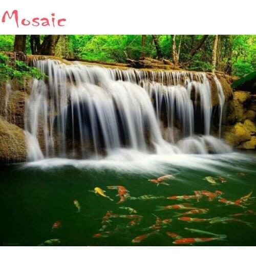 5D DIY Diamond Painting landscape Waterfall Cross Stitch 3D Diamond Scenery diamond Embroidery rich fish rhinestones Christmas