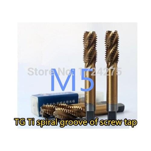 Free delivery 10PCS TG M5*0.8 yellow coated high speed steel machine taps spiral groove machine tap