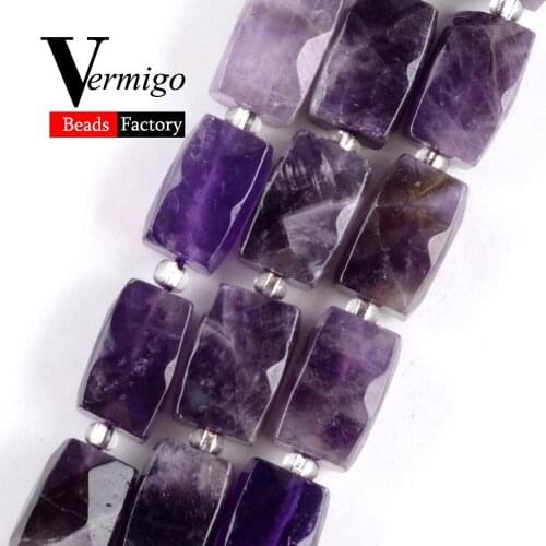 Natural Faceted Amethysts Cuboid Mineral Gem Spacer Beads For Jewelry Making 11*15mm 21pcs DIY Bracelet Necklace Accessories 15"