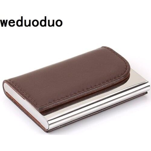 Weduoduo Women And Men Business ID Credit Card Holder Fashion Brand Metal Aluminum Card Holder PU Leather Porte Carte