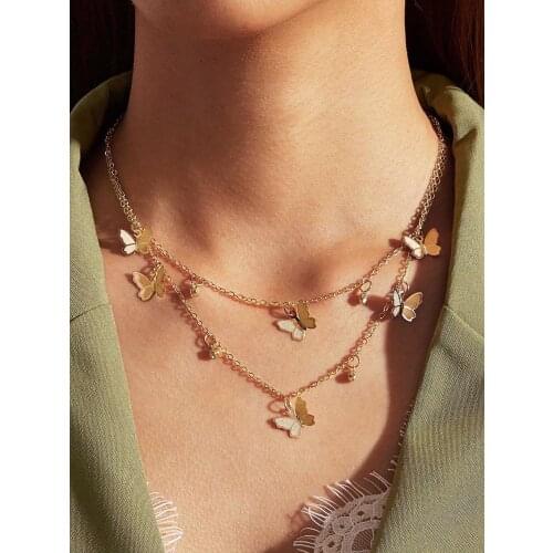 Brand New Double Layered Butterfly Necklace For Women jewellery butterfly choker Crystal Clavicle Chain Bling Bling Jewelry Girl