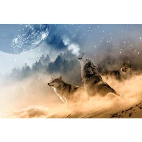 GLymg 5D Diamond Painting Craft Wolf Howl At The Full Moon Diy Diamond Embroidery Rhinestones Embroidery Diamond Wall Arts Decor