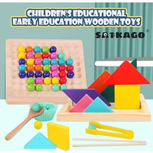 Wooden Rainbow Ball Elimination Game Kids Adults Interaction Puzzle Chess Board Games Set with Tangram for Boys Girls Gift