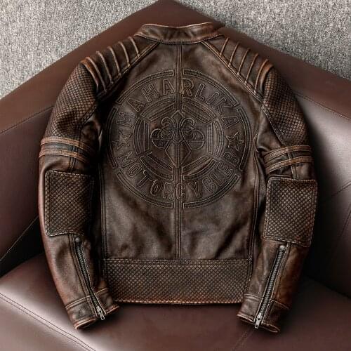 Classical spring Genuine Leather Jacket Men Embroidered Casual Motorcycle Jacket Chaquetas Hombre Clothes Coats Free Shipping